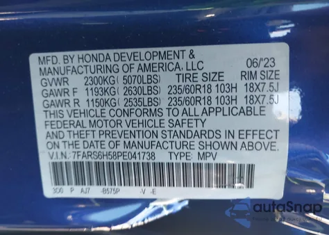 2023 Honda Cr-V Hybrid Sport z USA, uszkodzony, nr VIN 7FARS6H58PE041738